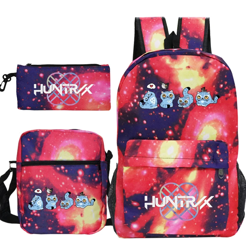 

3Pcs/set Kpop Demon Hunters Backpack Students Schoolbag Large Capacity Rucksack Pencil Case Anime Backpacks For Girls Boys Gift