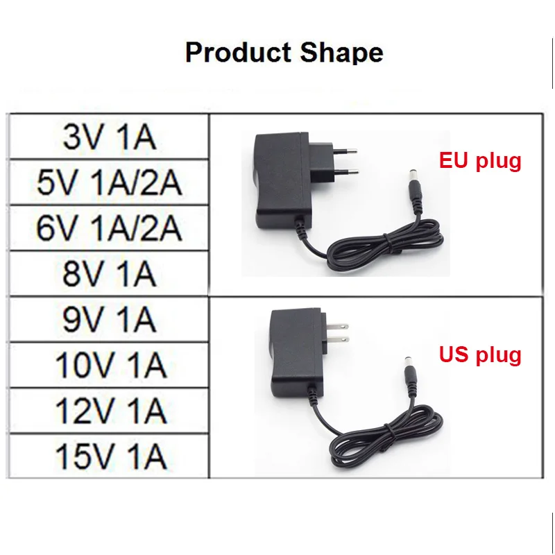 AC 110-240V a DC 5V 9V 12V 3V 1A 2A adattatore di alimentazione universale 5.5mm x 2.5mm caricatore di alimentazione ue usa per luce di striscia a