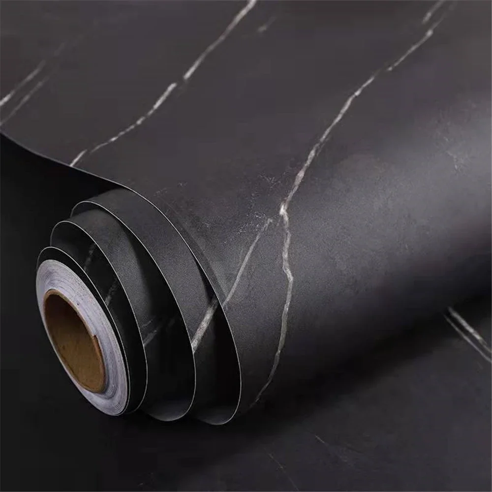 Luxury Matte Black PVC Marble Self-adhesive Wallpaper Wall Stickers In Roll Kitchen Oil-proof Desktop Furniture Film Home Decor