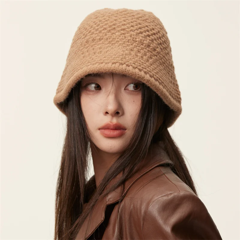 Japanese Vintage Bucket Hats for Women 2022 Winter Warm Knit Fisherman Cap Literary Solid Color Ear Protection Basin Men\'s Caps