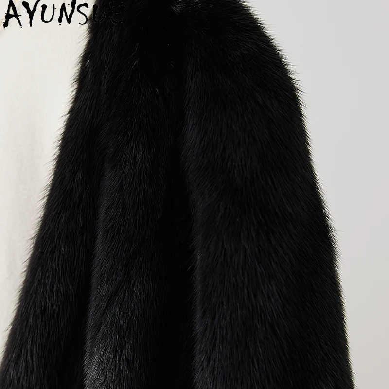 AYUNSUE Cappotto di Pelliccia di Visone Naturale Vestiti Delle Donne Cappotti di Pelliccia Reale Donna 2025 Tutta La Giacca Invernale di Visone Шуба Ж Dönishi Polsino di Pelliccia di Volpe