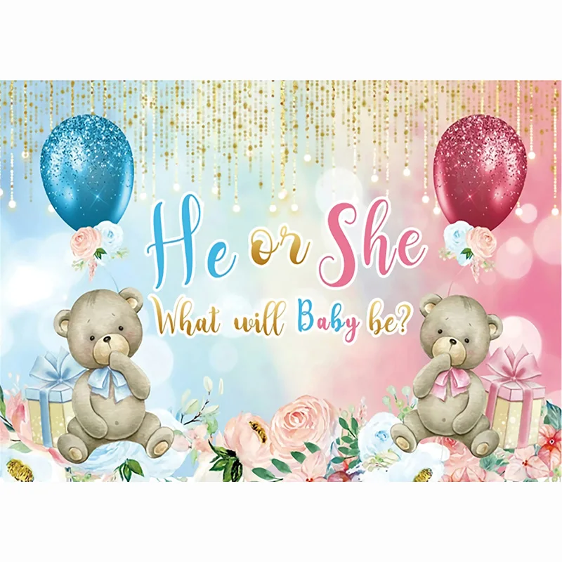 Gender Reveal Flower Bear Newborn Party Decoration Photography fondali Prop sorpresa regalo compleanno Studio sfondo BB-01