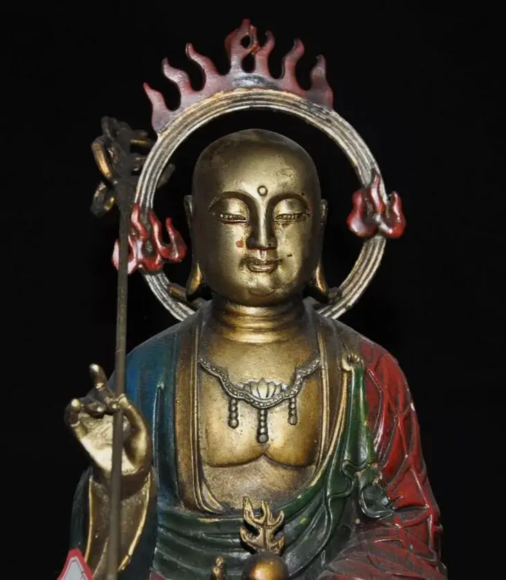 11'' Tibet bronze Paint tangseng Ksitigarbha jizo Monk Bodhisattva Buddha