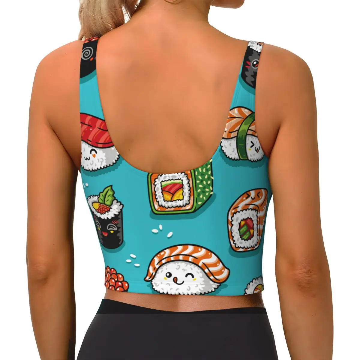 Women Sexy Sports Vest Cartoon Rolls Sushi Food Female Streetwear Sport Lingerie Tee Crop Top