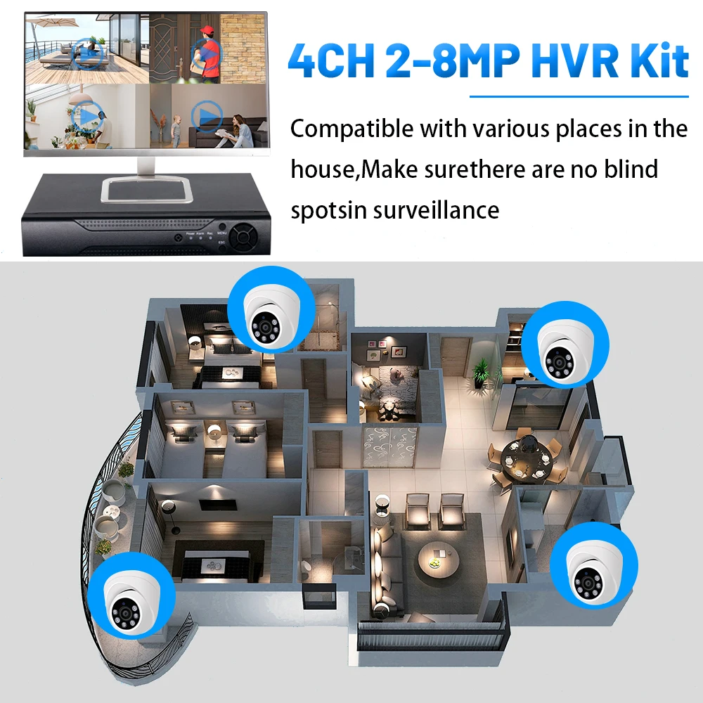 WESECUU factory prices cctv system 4CH 2MP HVR Kit cctv camera dome security camera analog camera