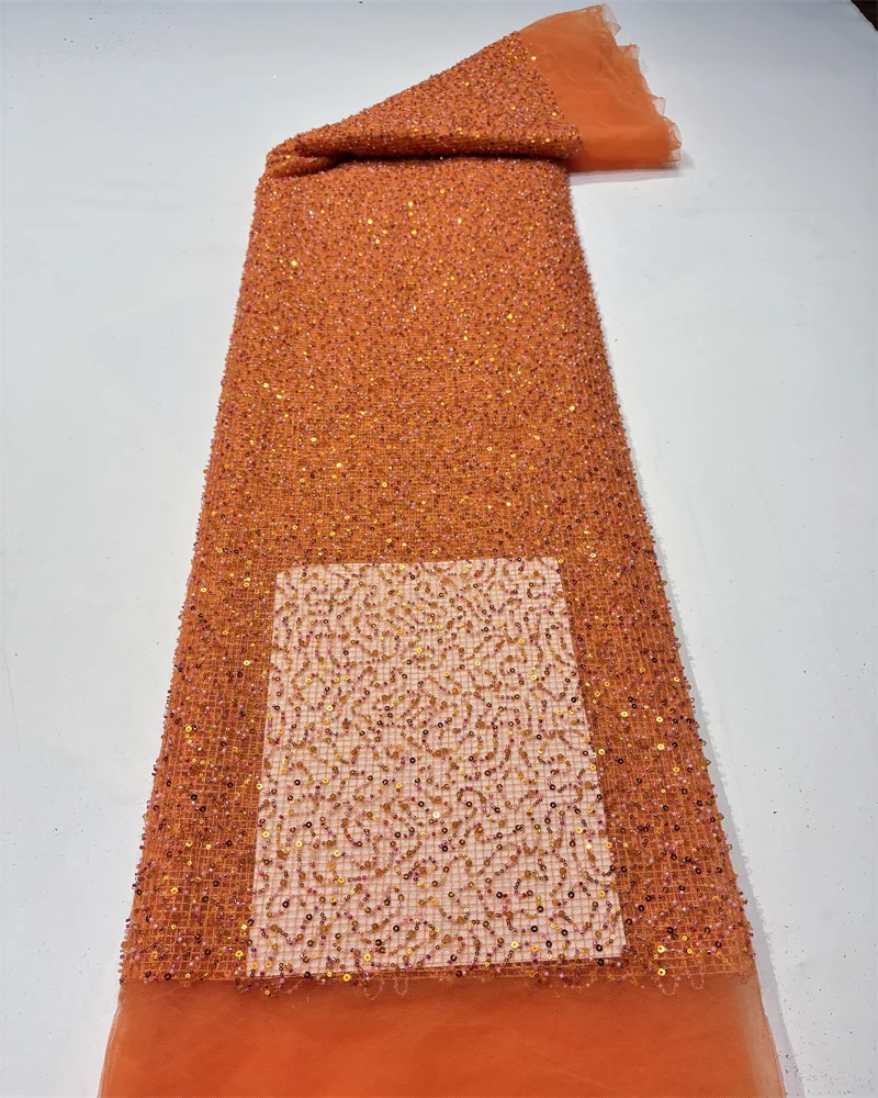 

Африканская кружевная ткань с блестками и бисером 2026 Высокое качество 3D французского нигерийского свадебного платья Тюлевая кружевная ткань для свадебной вечеринки 5 ярдов