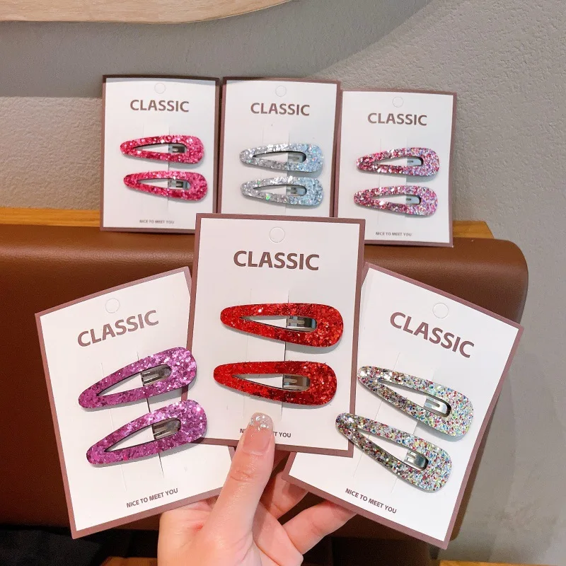 Hair Clip Sequin Oval Teardrop Small Lightweight Girls Kids Bangs Side Headwear Daily Fashion Versatile Cute Premium