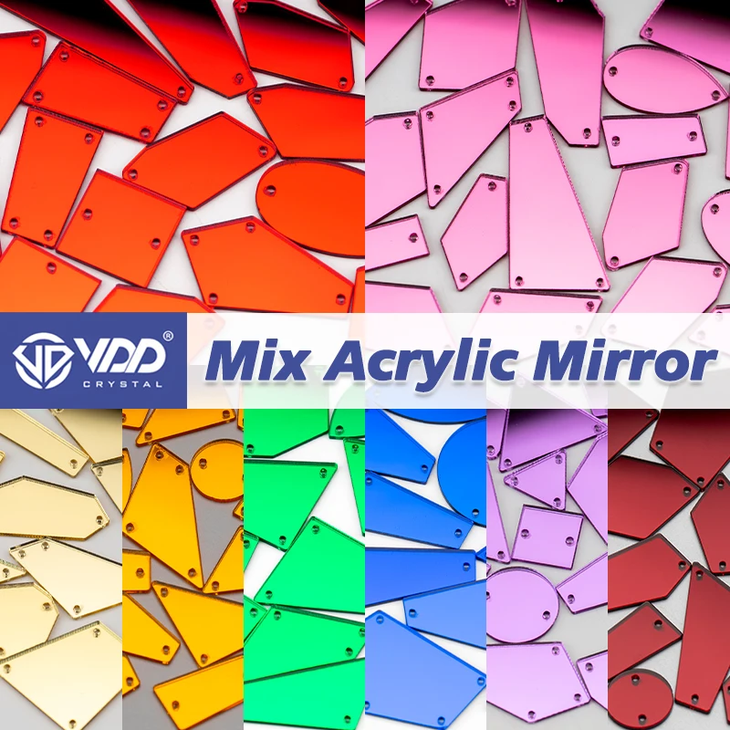 VDD 30Pcs Mix Size Acrylic Mirror Sewing Rhinestones Sew On Flatback Sewn Stones For DIY Crafts Clothes Garment Dress Decoration