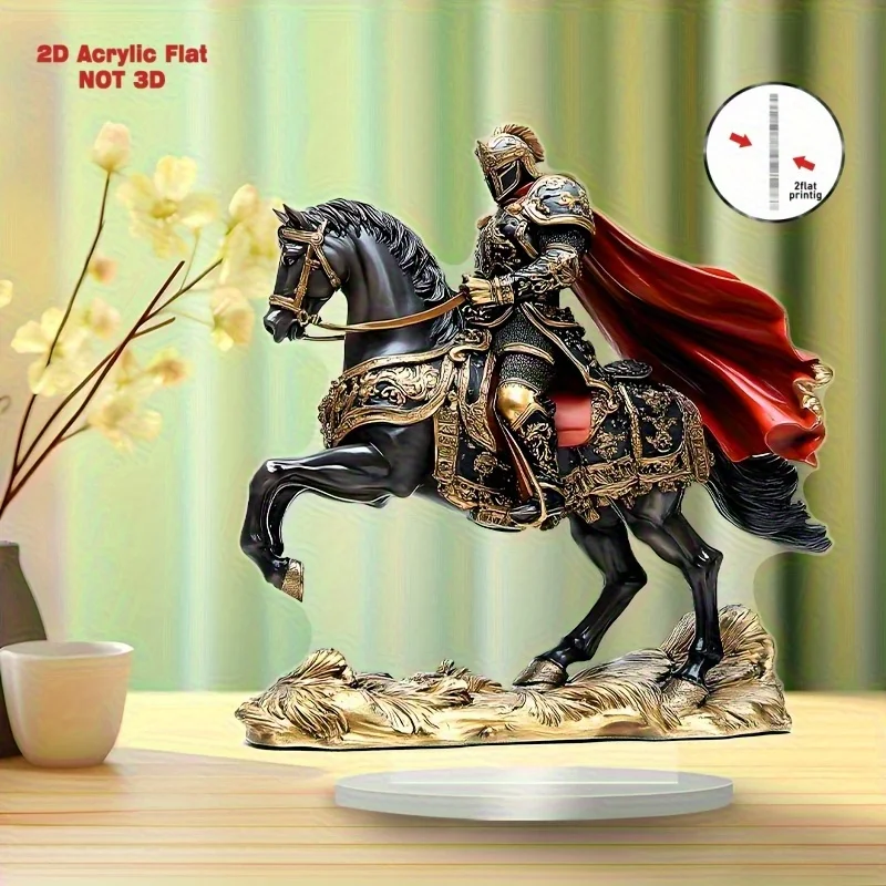 2D Flat, 2D Plane, 1pc Medieval Knight Statue with Red Cloak - 2D Acrylic Desktop Decoration, 9.0x8.3inch Exquisite Armor and Ho