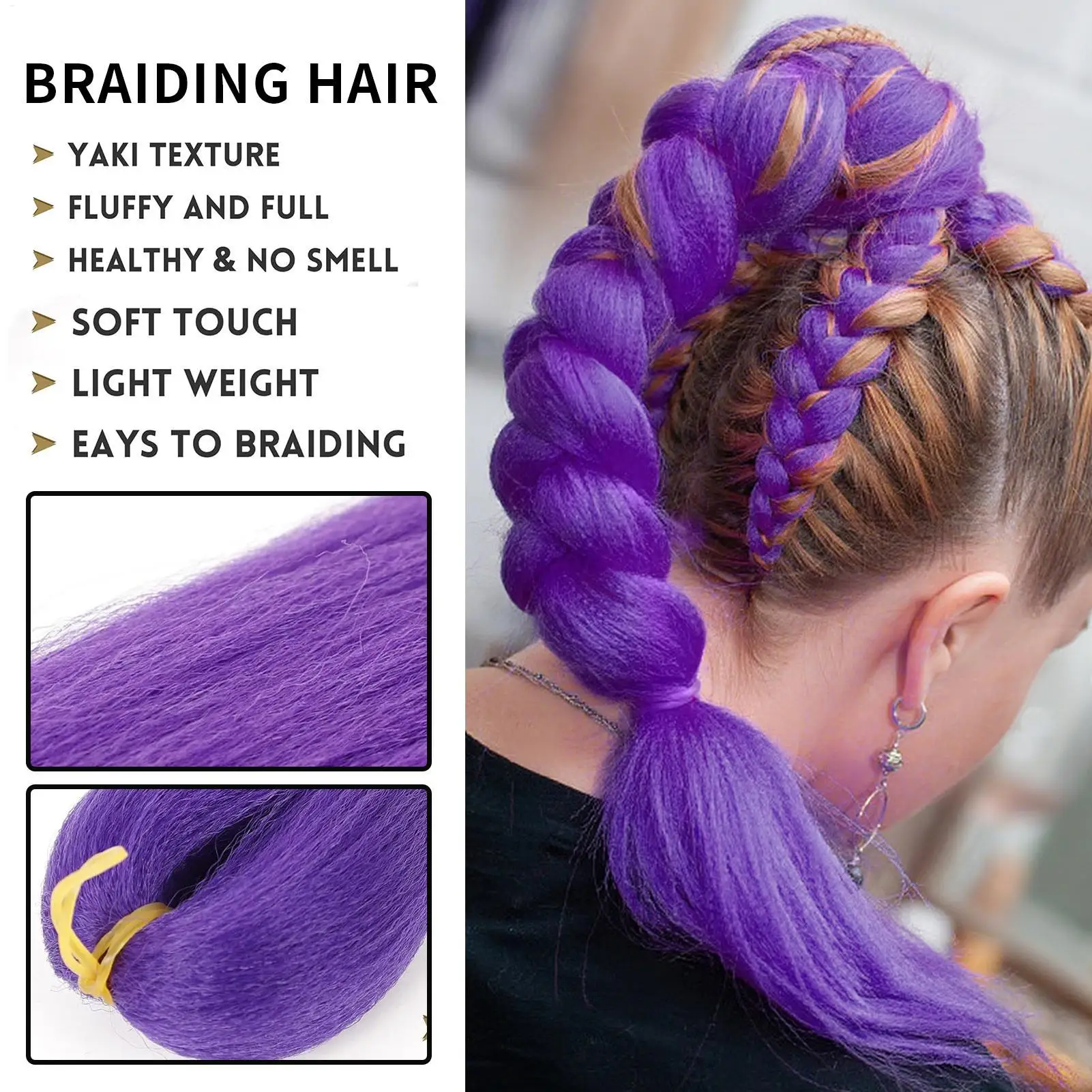 Synthetic Long Straight Ponytail Extensions Braiding Hair Colored Braiding Hair DIY Braided Purple Hair Accessoy For Halloween