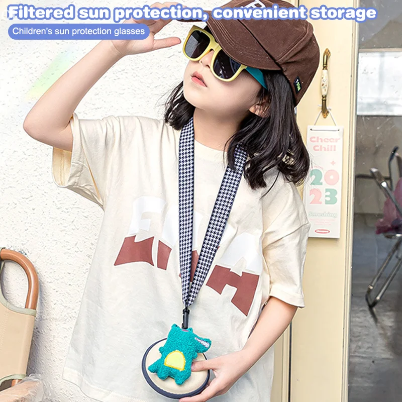Красочные складные детские солнцезащитные очки для мальчиков и девочек, квадратные очки, уличные солнцезащитные очки, детские очки UV400, портативная сумка-коробка с лямкой на шее