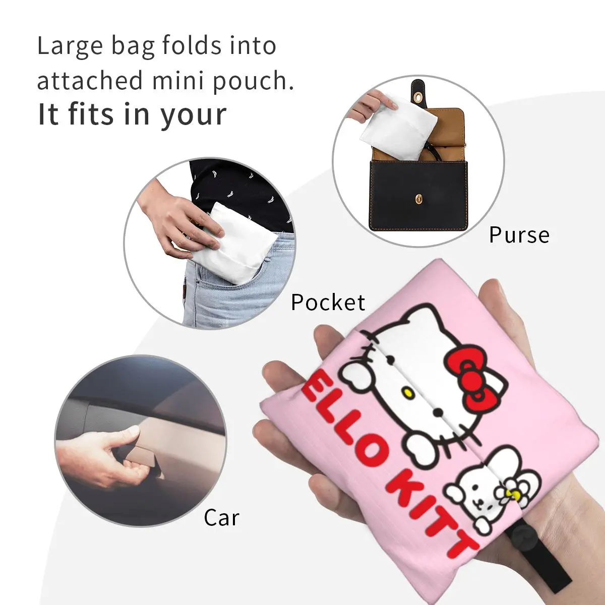 Custom Fashion Hello Kitty Cartoon Shopping Tote Bag portatile Sanrio generi alimentari Shopper borsa a tracolla