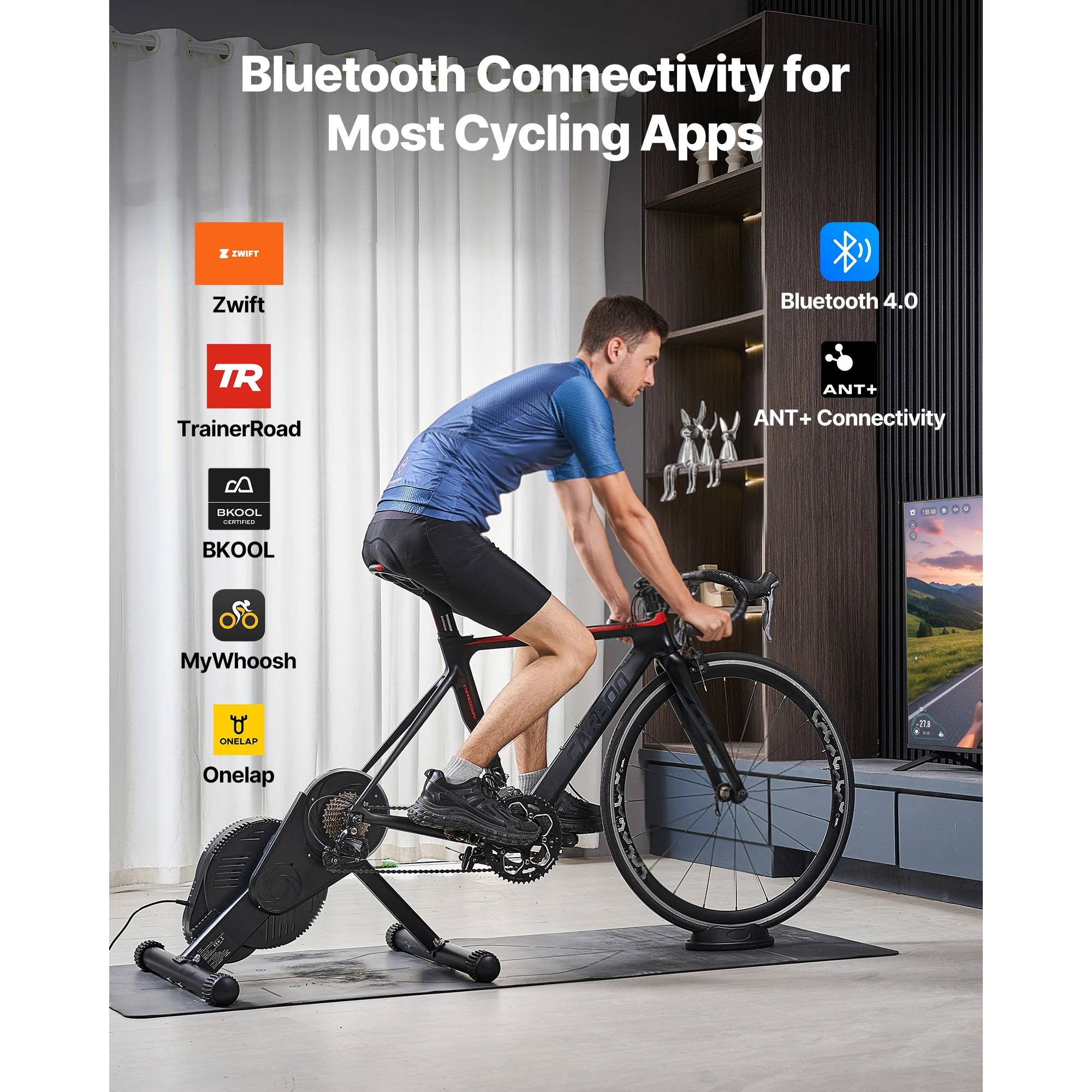 SucceBuy Bike Trainer 26-29in & 700C Wheels Smart Bicycle Stationary Stand with Front Wheel Riser Block Fits Road Mountain Bikes