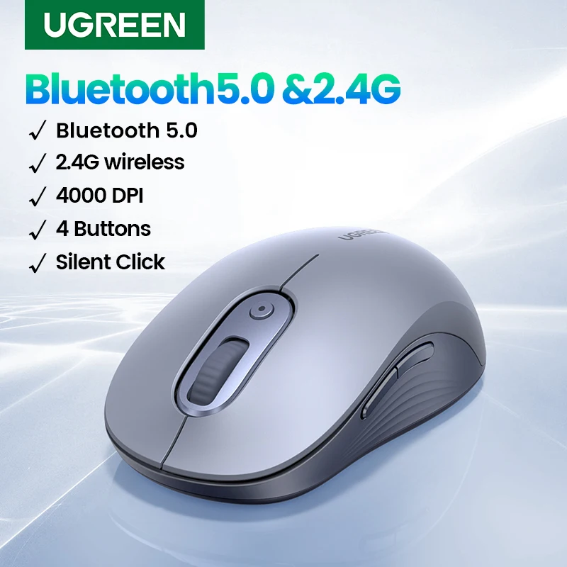 UGREEN Wireless Mouse Bluetooth 2.4G Ergonomic Silent Mute Gaming Mouse With AA Battery for Computer PC MacBook Laptop