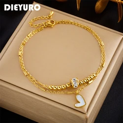 DIEYURO 316L Stainless Steel Heart Love Anklets For Women Girl New Trend Bracelets Ankle Chains Non-fading Jewelry Gift Party
