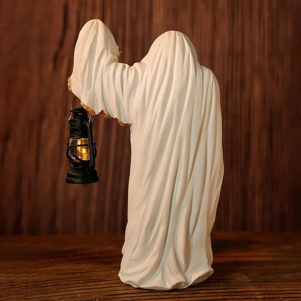 

Vintage Resin Hell Mailman Lantern Scary Decorative Hermit Resin Statue with Lantern Halloween Ghost Lantern for Bookshelf