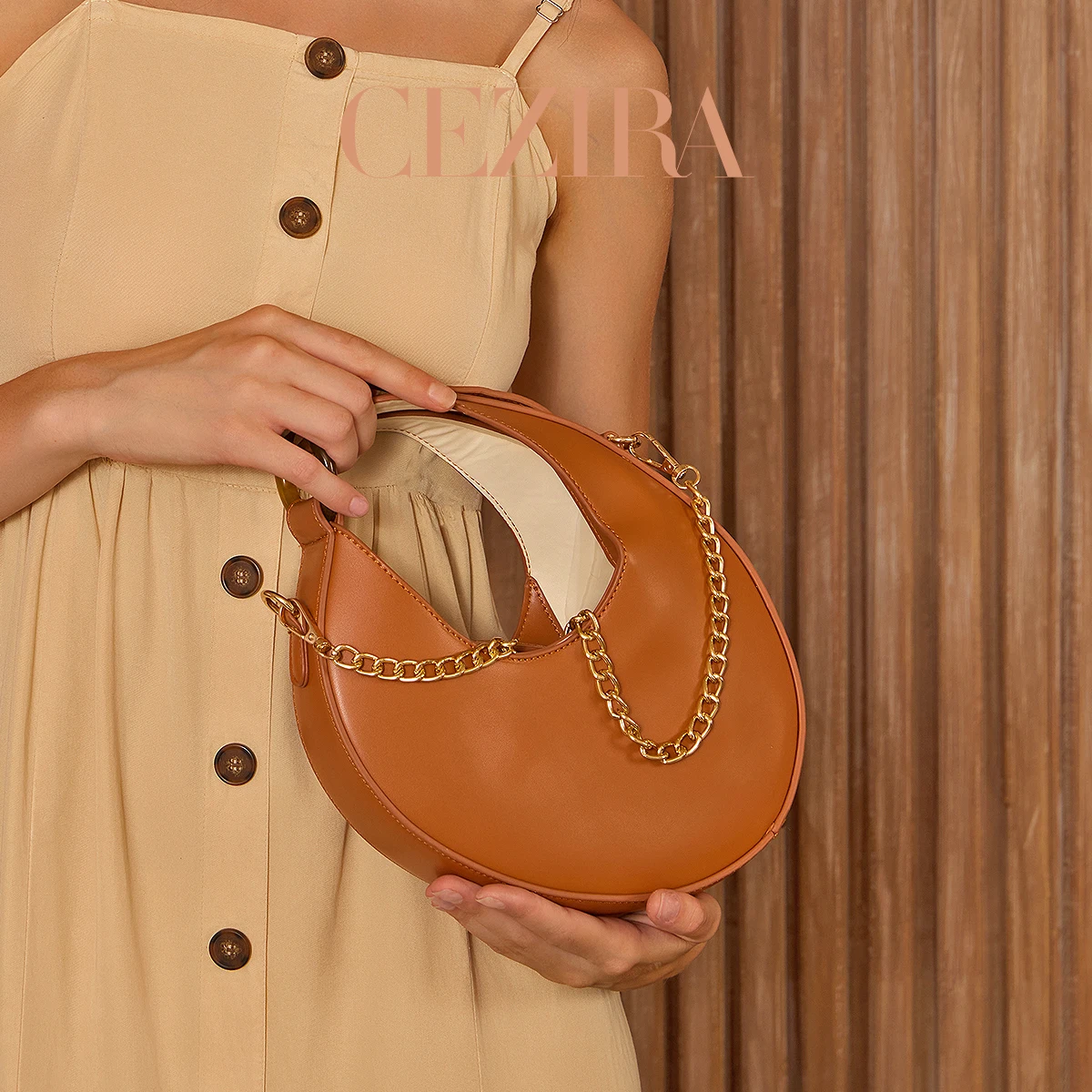 CR Pink New Moon Shape PU Vegan Leather Top Handle Bag Metal Long Chain Crossbody Clutch Purse Women Commute Campus School Trip