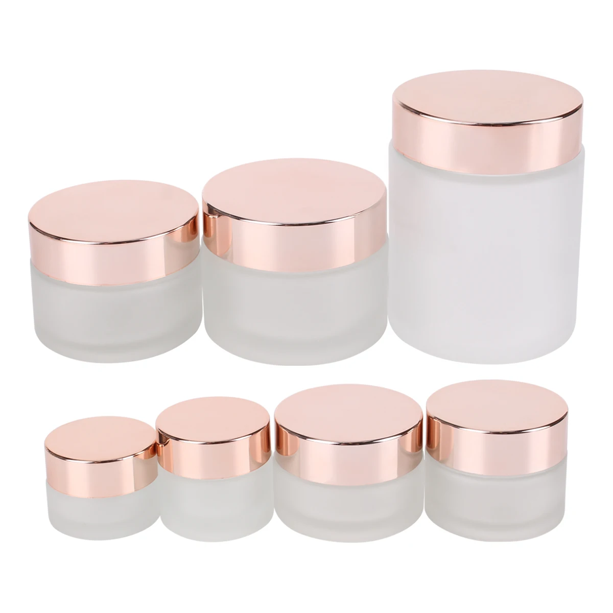 6pcs/12pcs 5g 10g 15g 20g 30g 50g 100g Frosted Glass Cream Makeup Face Bottles Cosmetic Packing Container with Rose-Gold Lid