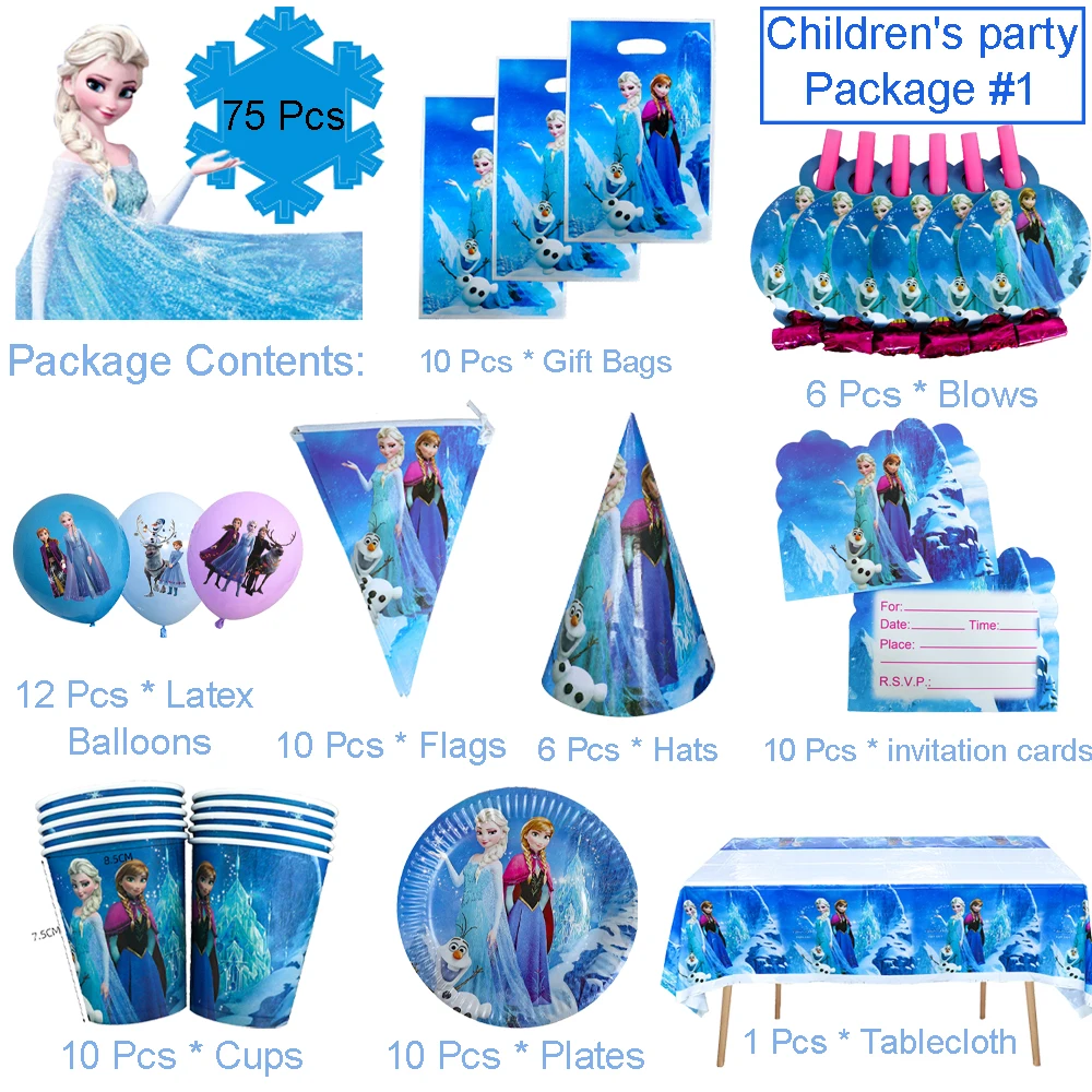 For 10 People Frozen Theme Disposable Tableware Set Elsa Anna Paper Cup Plate Tablecloth Baby Shower Birthday Party Supplies