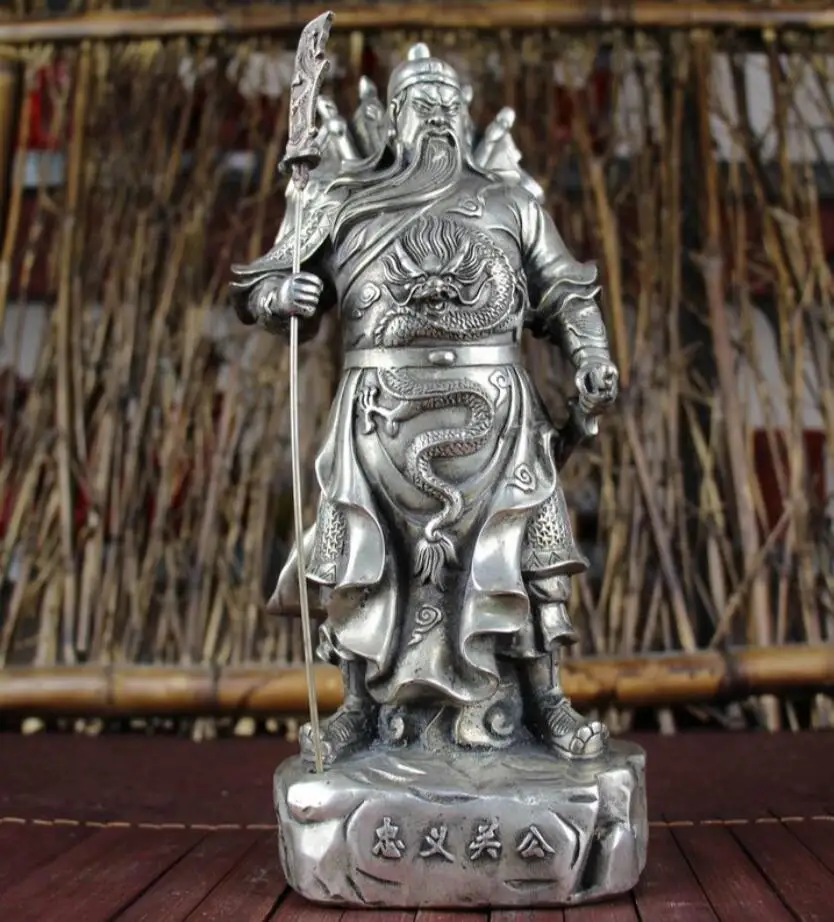 

Copper Statue Copper gilded silver study home furnishings Crafts Zhongyi Guan Gong holds a knife