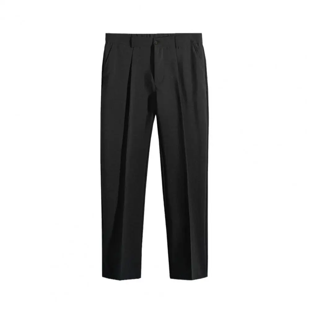 Contemporary Men Suit Trousers Formal Men's Suit Pants with Drawstring Closure Straight Leg Slacks for Office Wear Solid Color