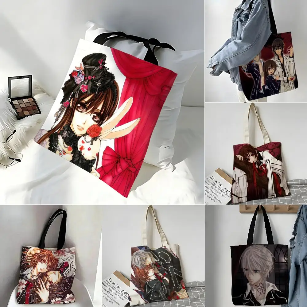 Storage Bags Casual Portable Shoulder Bag Lightweight Shopping Bag Reusable Linen Bag Classic Comic Cartoon V-Vampire Knight