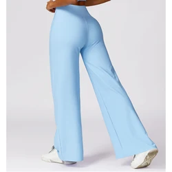 Pantalon de yoga long taille haute fileté pour femme, pantalon de survêtement à jambe large avec poches, leggings à jambe droite, pantalon de jogging, vêtements de sport