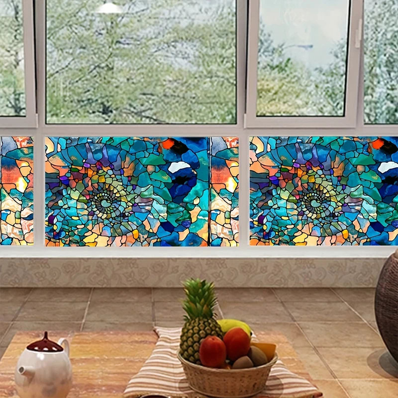 Electrostatic Glass Stickers Abstract Mosaic Pattern Window Sticker PVC Privacy Window Film Living Room Bathroom Home Decor