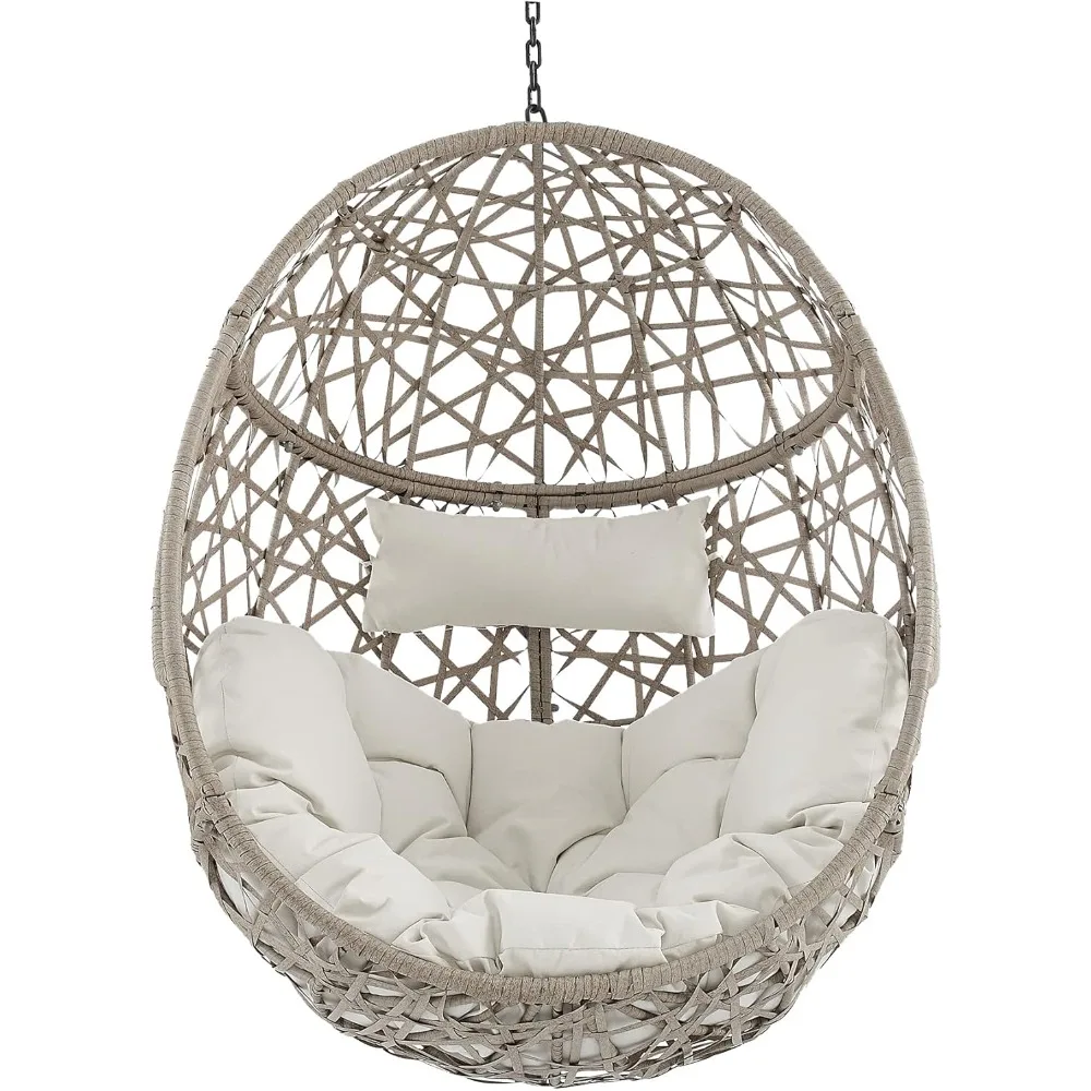 

Ulax Furniture Egg Chair, Hanging Swing Chair, Outdoor Patio Wicker Tear Drop Egg Chair with Cushion (Beige)