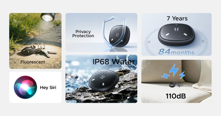 UGREEN FineTrack Mini Duo 2-in-1 Global Positioning Tracker, Smart Bluetooth Item Locator,Anti-Lost Tag for Bags, Keys