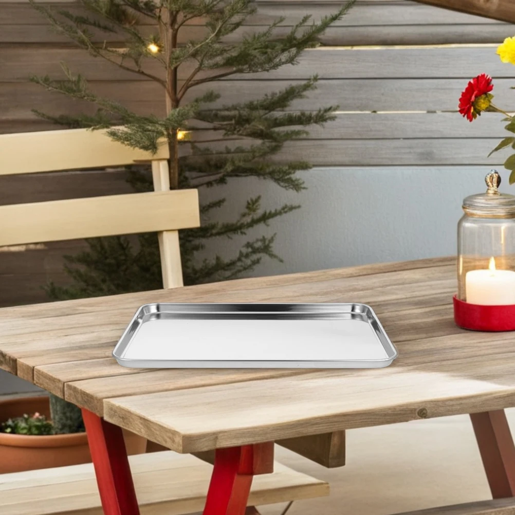 

2Pcs Stainless Steel Serving Tray Rectangular Design Water Groove for Spill-Free Hot Dish Plate Cold Noodle Steamed Rice