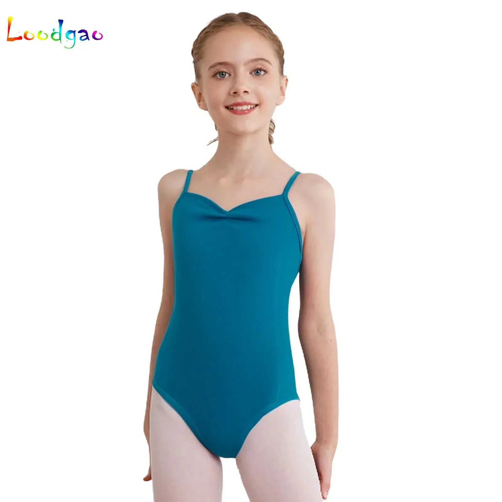 

Kids Girls Ballet Ruched Gymnastics Jersey Stage Performance Costume Spaghetti Straps Backless Skating Practice Dance Leotard