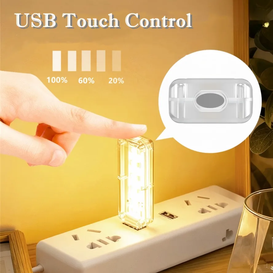 

10LEDs USB Touch Dimming Night Light 5V Portable 3000K/6500K Bulb for Bedroom Study PC Laptop Mobile Power Bank Plug in Lighting
