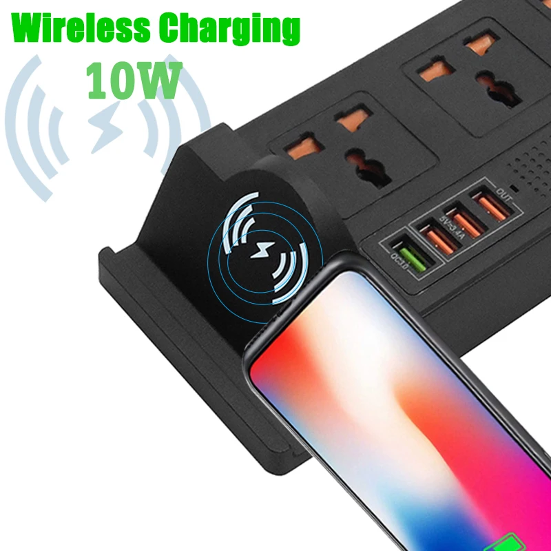 wireless fast charger quick charge station 3USB + QC 3.0 Charger Port 3ways univesal socket power extension