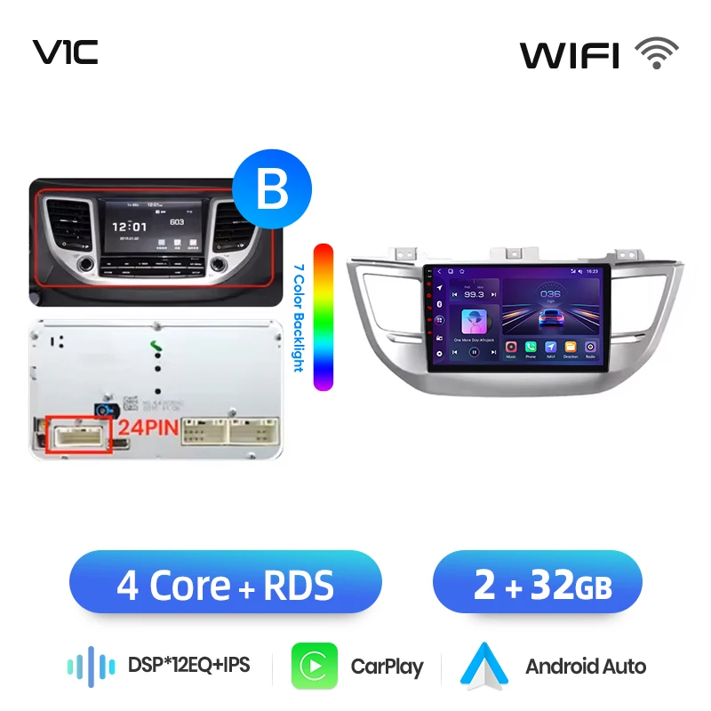 Junsun draadloze CarPlay Android Auto autoradio voor Hyundai Tucson Mk3 (TL) 2015-2020 met ingebouwde koelventilator, Android GPS navigatie, multimediaspeler, WiFi, DSP, RDS, BT, SWC, IPS touchscreen,