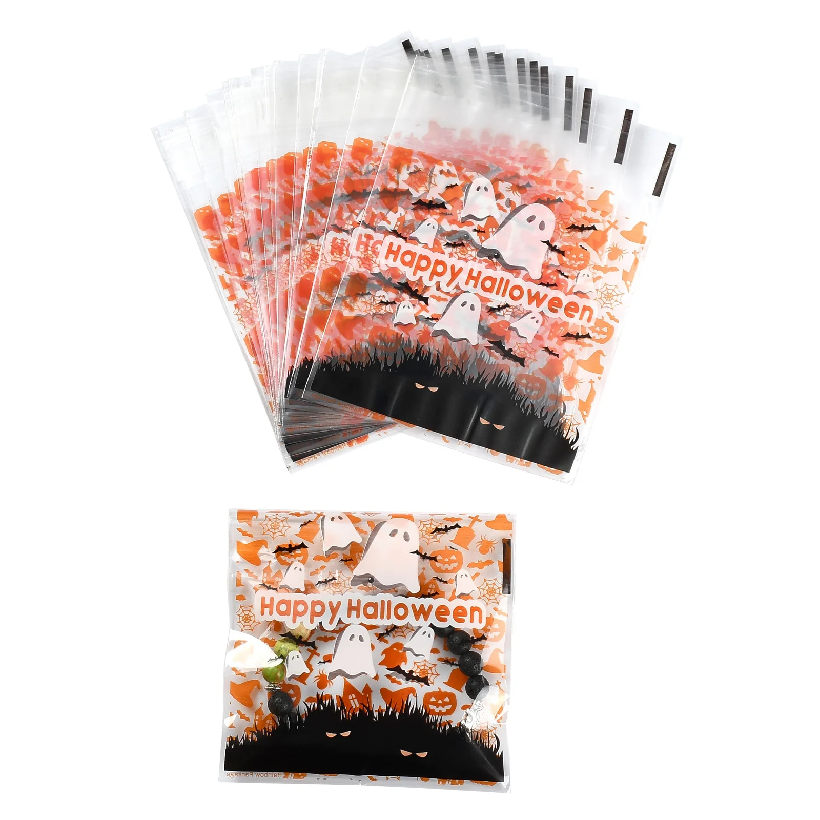 

Halloween Plastic Cellophane Bags Mixed Pattern DIY Candy Snack Packing Storage Pouch Gift Party Jewelry Bag about 95~100pcs/bag