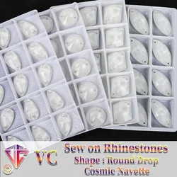 VC White Neon Fluorescent Sew on Rhinestones Navette Drop Round Cosmic Sewing Diamond Flatback DIY Accessories Wedding