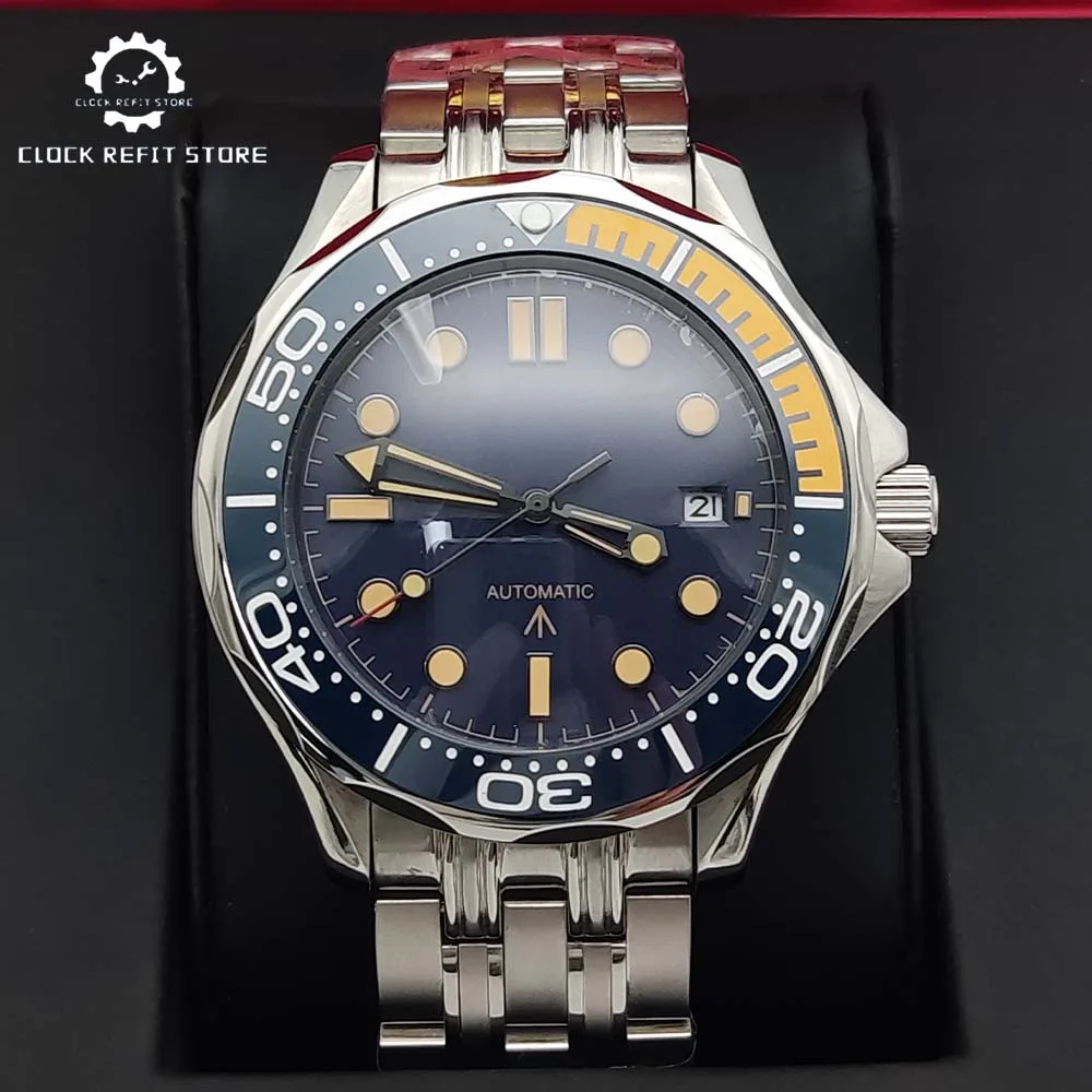 Luxury  Mechanical 41mm 8215 Watch 5ATM Diving Watch Luminous Dial Auto Date Watch Waterproof Transparent Case Back