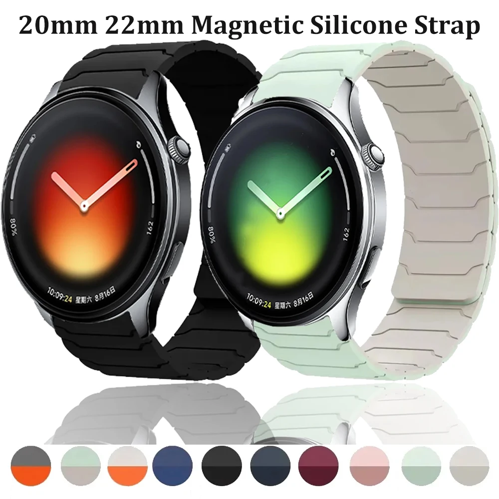 20mm 22mm Magnetic Silicone Strap For Xiaomi Watch 5/S4-3-2-1 Sports Wristband OPPO Watch S-X-X2-4 Pro Realme Watch 5/S/3/2 Belt