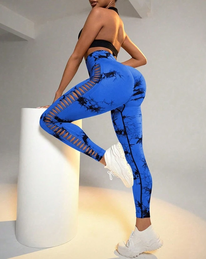 

Women's Pants Tie Dye Print Ladder Cutout Sports Yoga Legging 2024 Spring Play Cutout Comfortable Skinny High Stretch Long Pants