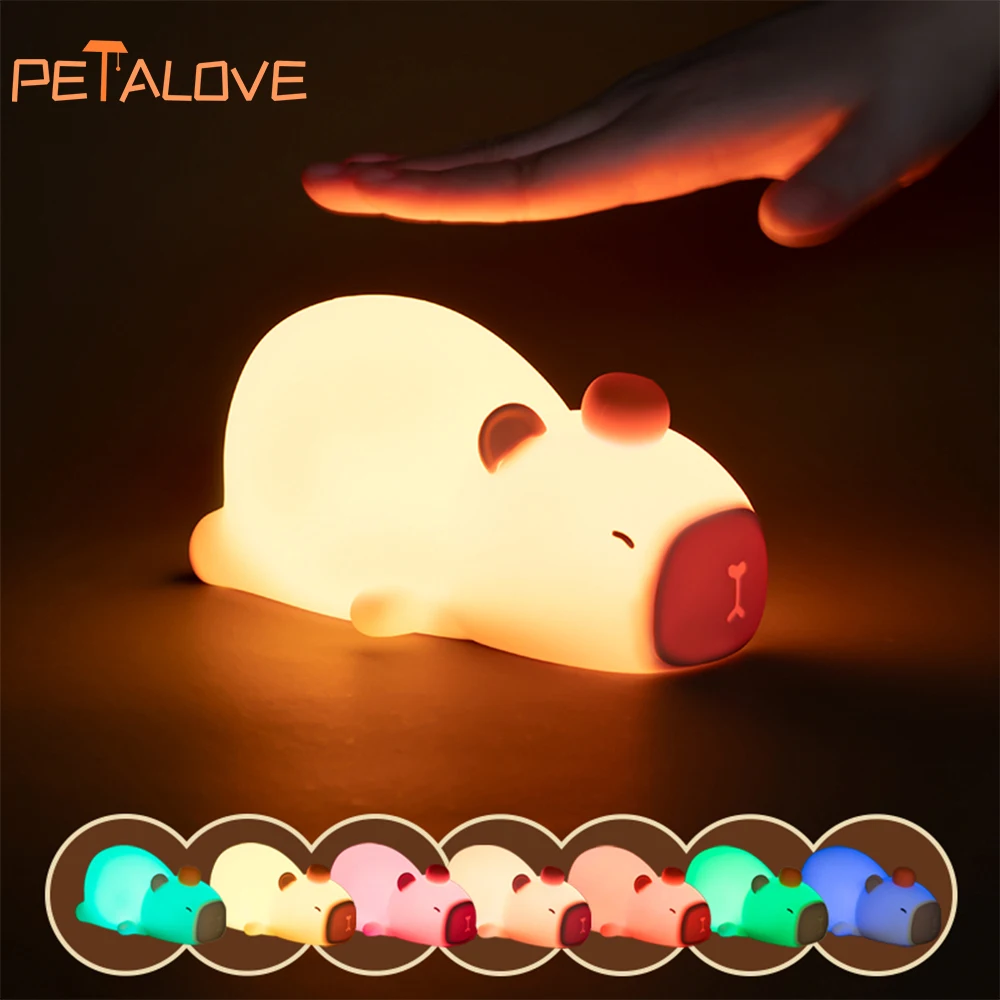 Silicone USB recarregável Animal Night Light, Lâmpadas Capivara bonitos, Luz macia morna, Presente de Natal e aniversário, Decoração de cabeceira do quarto