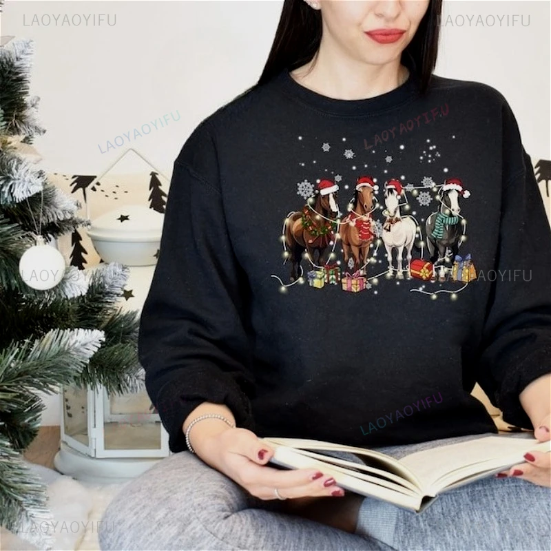 

Horse Year Christmas Hoodie Men's Pullover Shirt Women's Sweatshirt Funny Christmas Gift Fashion Long Sleeve Sports Clothes