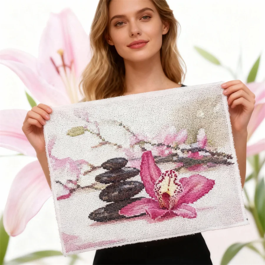 

Orchid Stone Flower Cross Stitch Picture Of Rhinestones Diy Gift Embroidery Sale Floral Printed Canvas Crafts Living Room