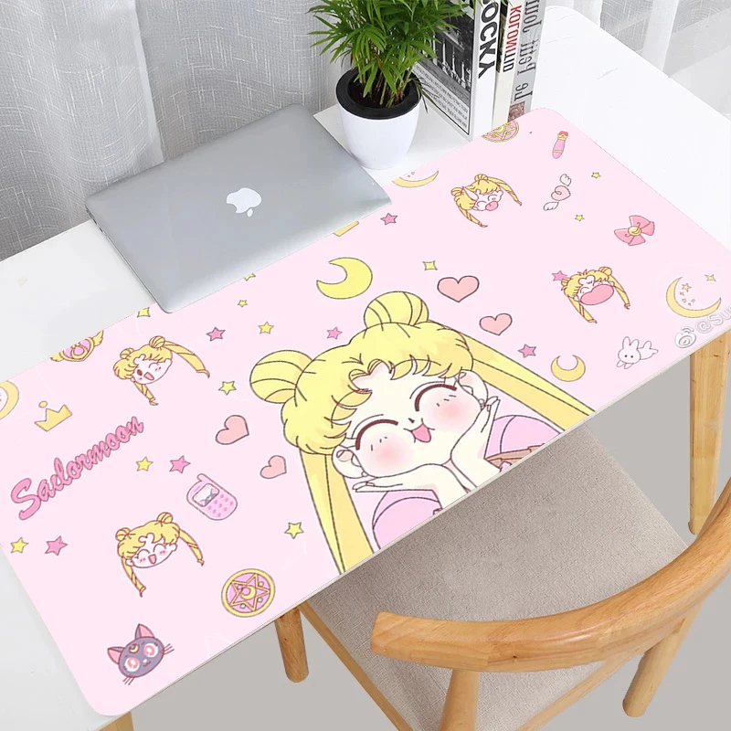 Czarna podkładka pod mysz Kawaii 900x400 PC Anime Girl Gamer Keyboard Mousepad Laptop Gaming Accessories Desk Mat S-Sailor Moon XXL Carpet