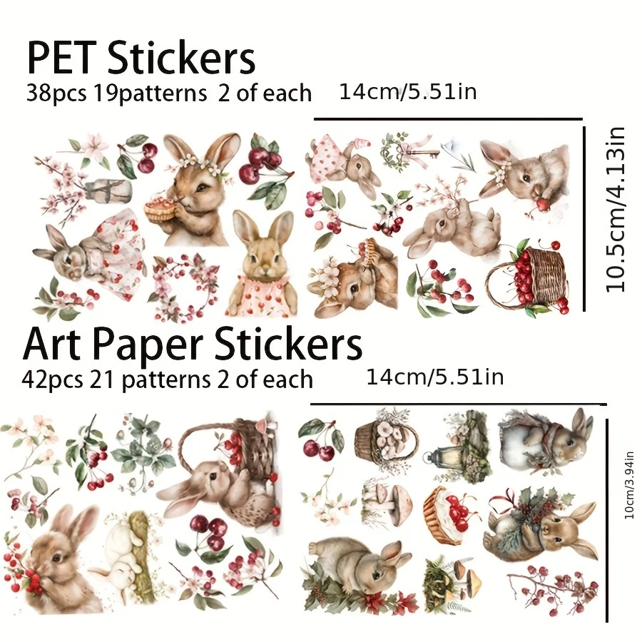 JAIIMAN 80 Stück-84-teiliges PET- und Kunstdruckpapier-Aufkleber-Set, Waldfee, Kaninchen, Blumenmuster, für Urlaubsdekoration, Scrapbooking, Albumdekoration – Detail 6