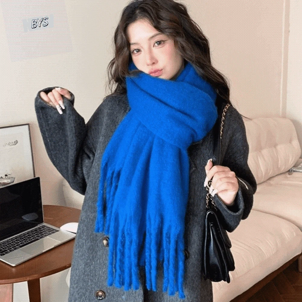 

Retro Mohair Wool Scarf Tassel Plush Winter Cashmere Scarves Solid Color Korean Style Long Shawl Girl