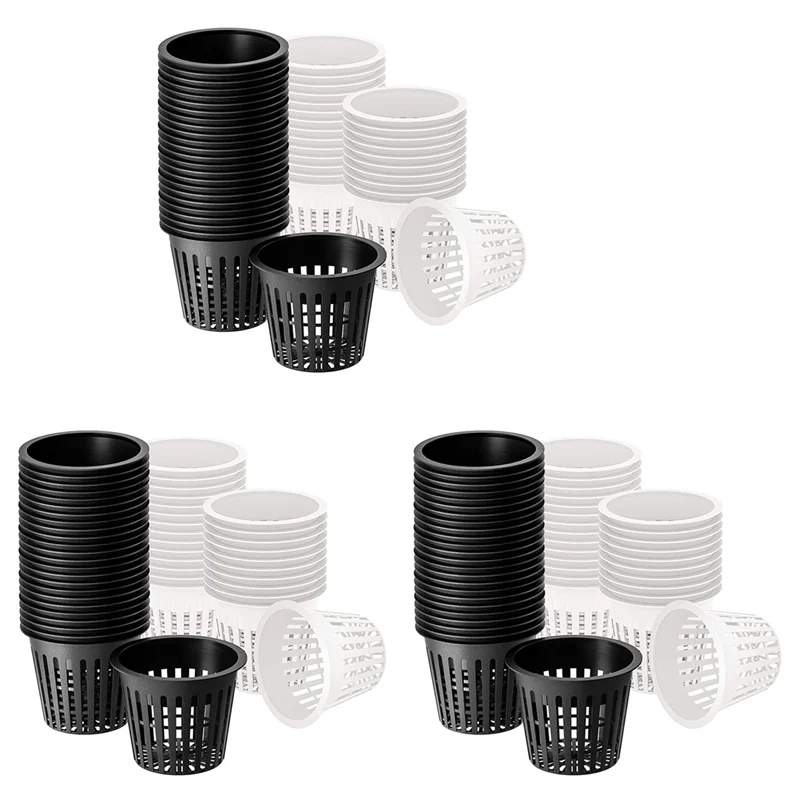 

【Hot Selling】3 Inch Net Cup Hydroponic Tank, 150Pack Hydroponic Planting Basket, Used For Hydroponics, Slotted Mesh, Black And W