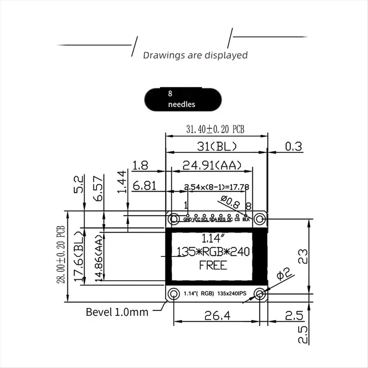 A46U 1.14 Inch IPS LCD Display 135x240 SPI ST7789, 65K Color TFT Screen Module for STM32 DIY