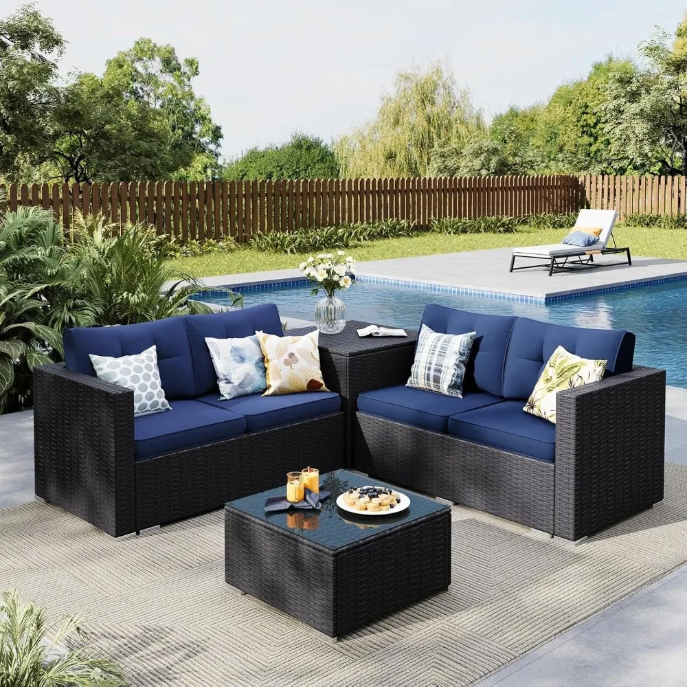 

4-piece Willow Terrace Furniture Set, L-shaped Small Vine Terrace Segmented Sofa Outdoor Dialogue Set