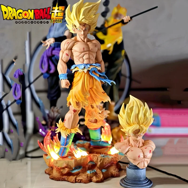 

Jt Statue Dragon Ball Z Son Goku Figure Replaceable Heads Led Base Super Saiyan Goku Action Figures Collection Model Toys Gifts